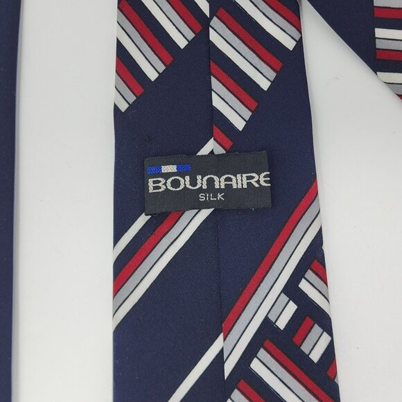 Geometric Necktie Tie Bounaire's Red White Blue Polyester 53"L 3"W VTG Retro - Picture 9 of 9